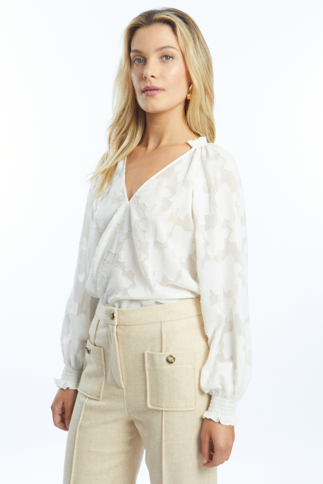 MONICA FLORAL BURNOUT TOP IN IVORY